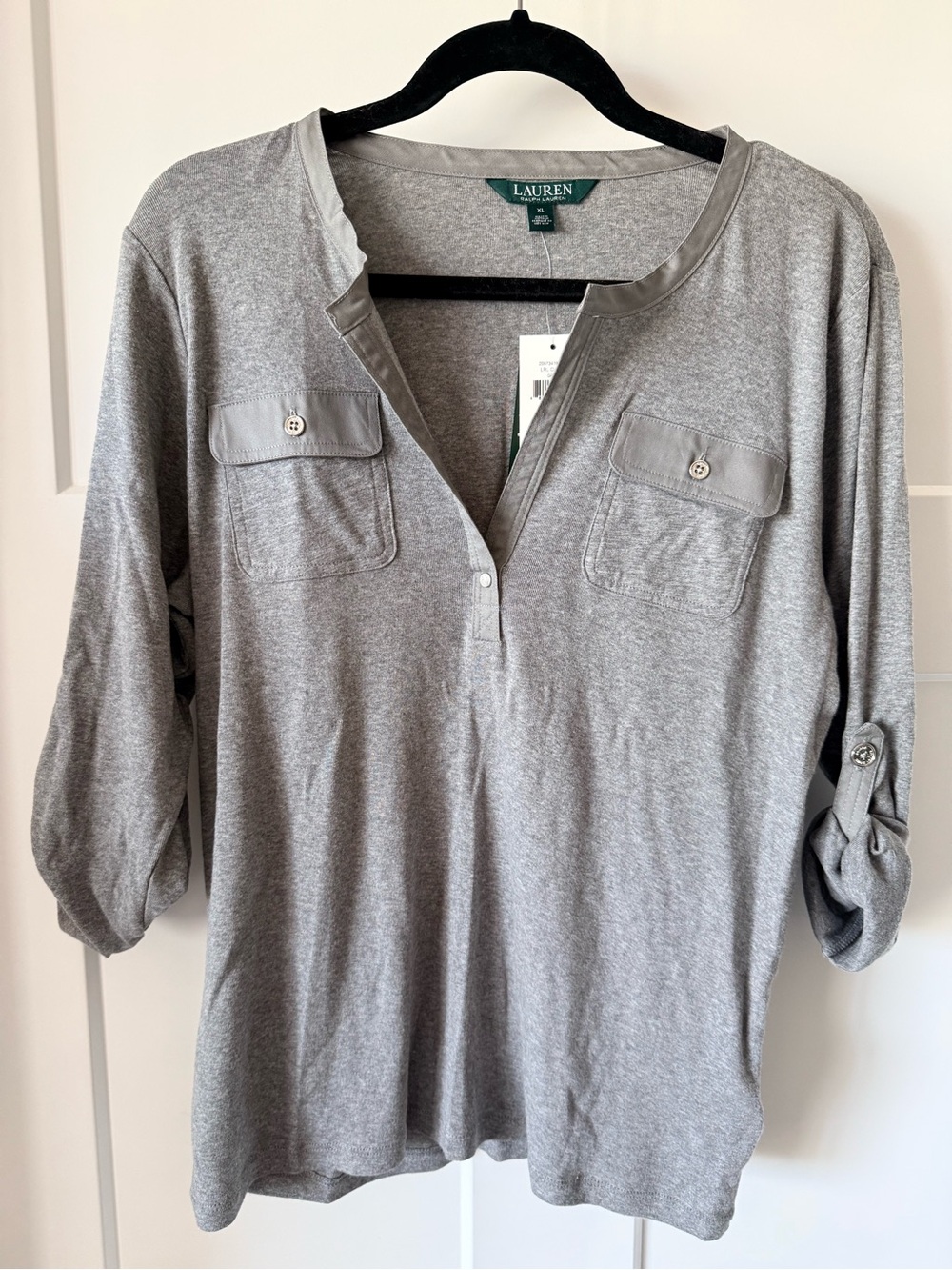 Ralph Lauren Heather Gray Quarter Sleeve Shirt with Pockets Size XL NWT